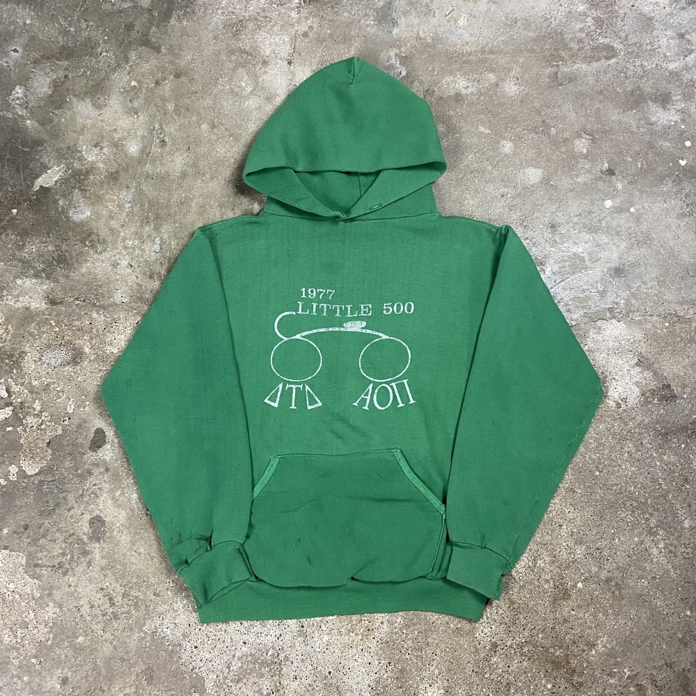 Vintage 70s Russell Sweatshirt Size Medium Green Pullover Hoodie Little 500 Race